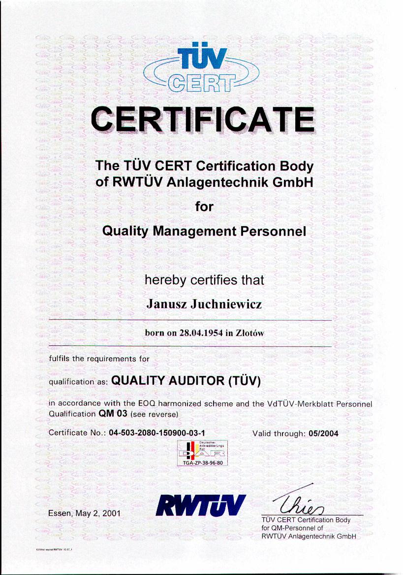 Certyfikat EOQ Auditor