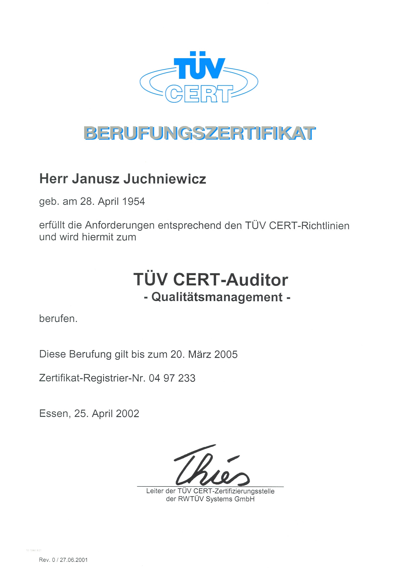 Certfikat auditora 2002